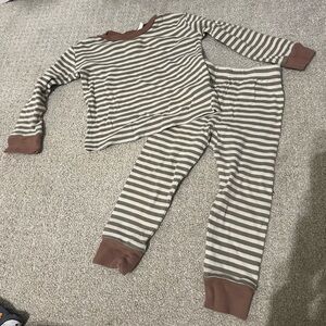 Rylee + Cru 12-18 months Gray and Brown Striped Pajama Set
